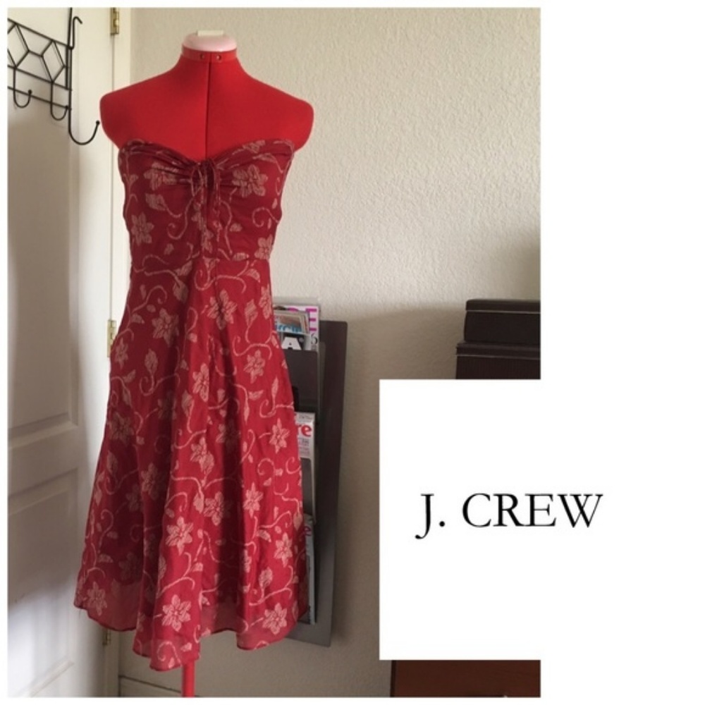 Strapless Size 6 J. Crew Red Floral Dress